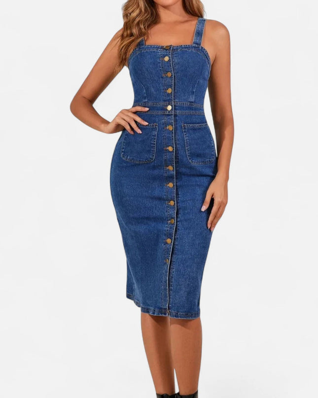 Robe en jean moulante mi-longue