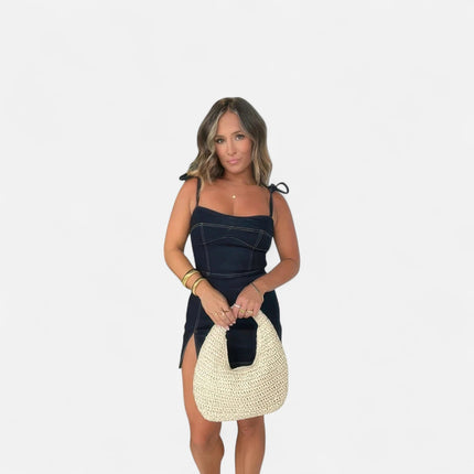 Robe en jean noir femme