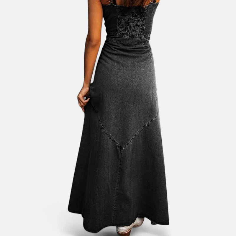 Robe en jean noir longue sans manches