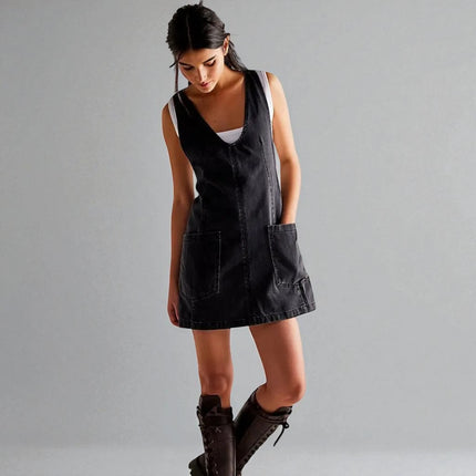 Robe salopette en jean noir