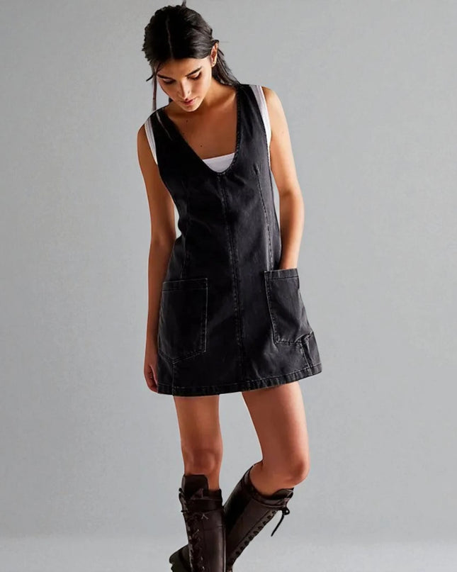 Robe salopette en jean noir