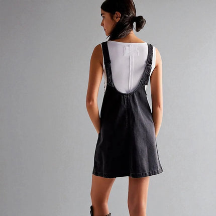 Robe salopette en jean noir