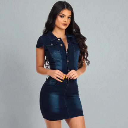 Robe en jean femme manche courte