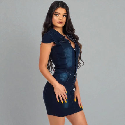 Robe en jean femme manche courte