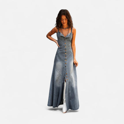 Robe longue en jean à bretelles fines