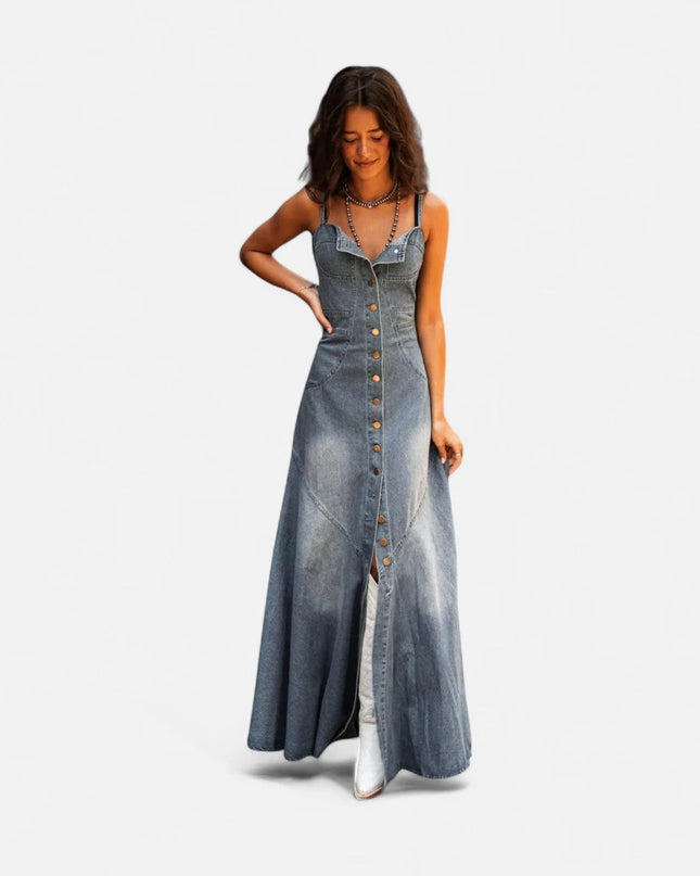 Robe longue en jean à bretelles fines