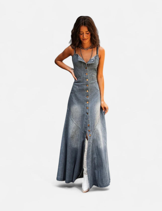 Robe longue en jean à bretelles fines