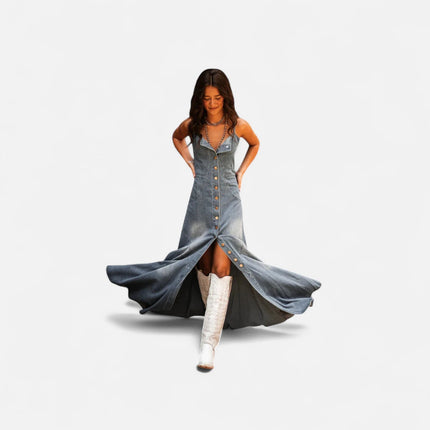 Robe longue en jean à bretelles fines