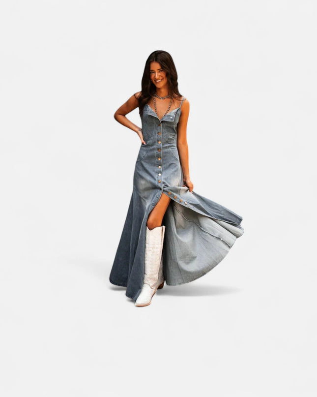 Robe longue en jean à bretelles fines