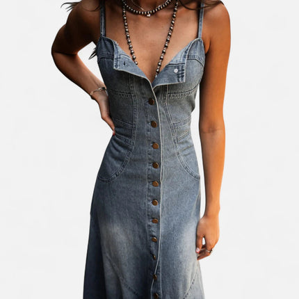 Robe longue en jean à bretelles fines
