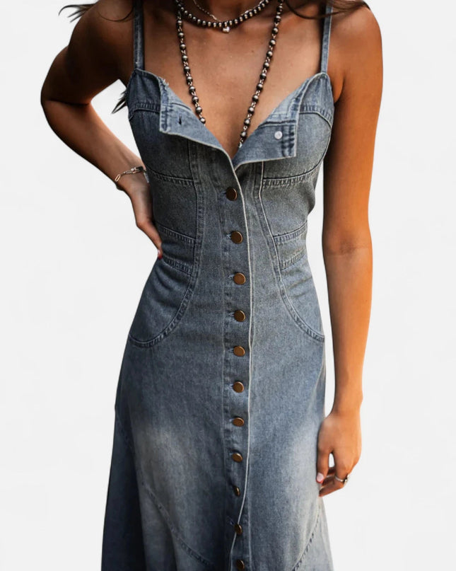Robe longue en jean à bretelles fines