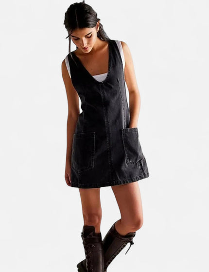 Robe salopette en jean noir