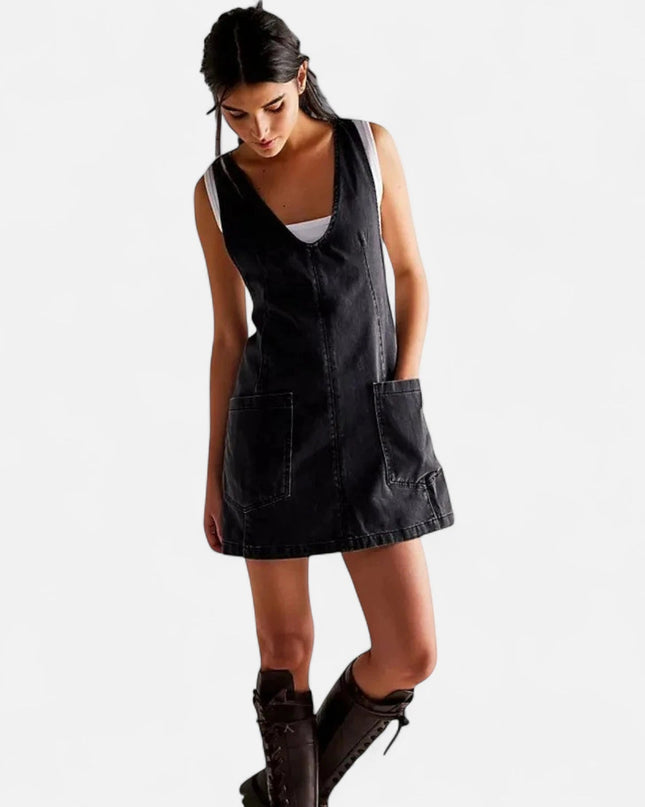 Robe salopette en jean noir