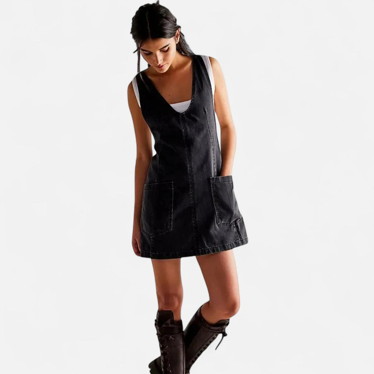 Robe salopette en jean noir