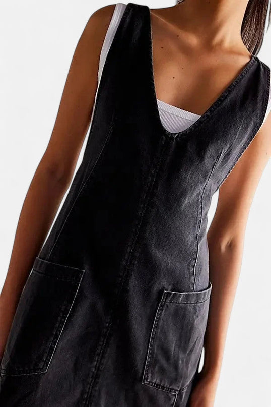 Robe salopette en jean noir