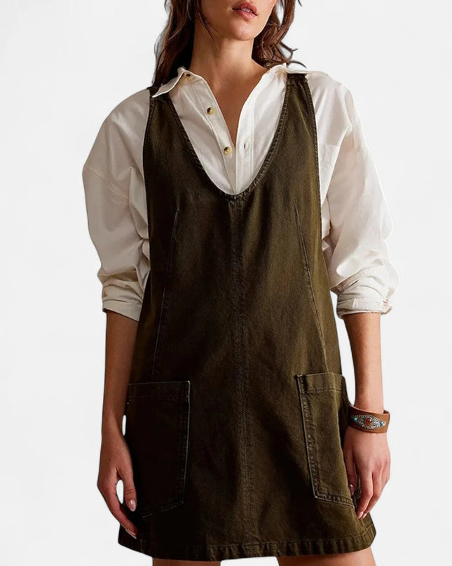 Robe salopette en jean verte