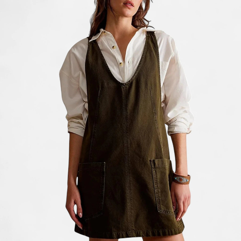 Robe salopette en jean verte