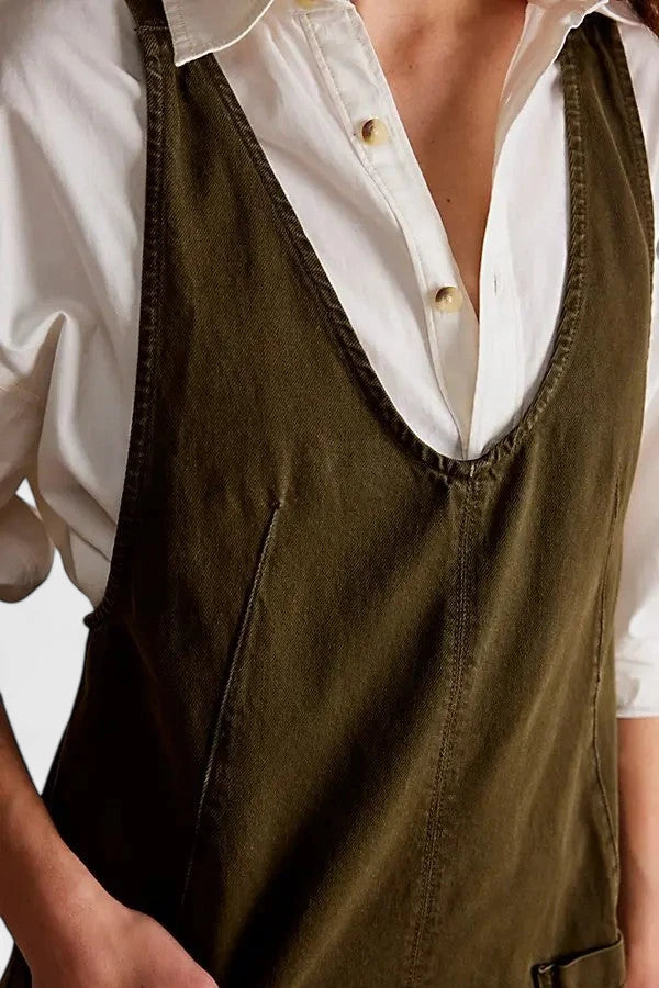 Robe salopette en jean verte