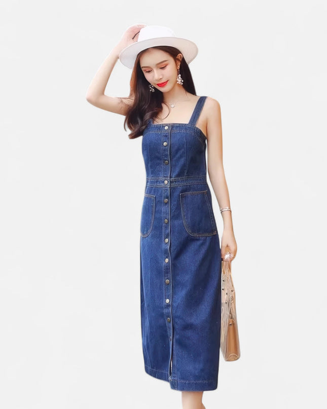 Robe salopette en jean vintage femme