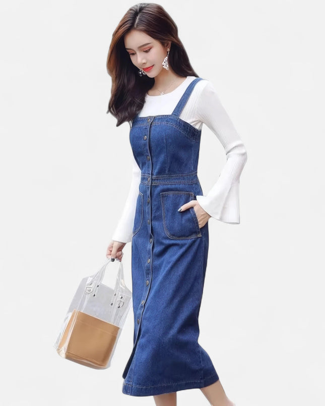 Robe salopette en jean vintage femme