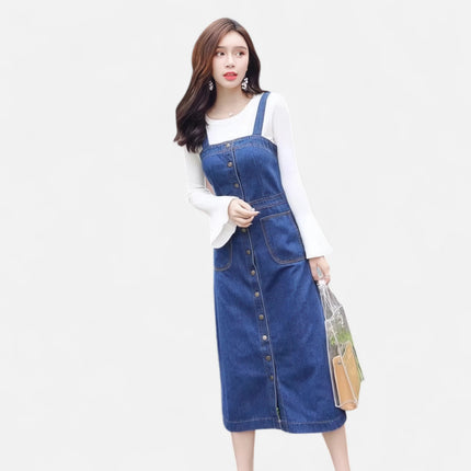 Robe salopette en jean vintage femme