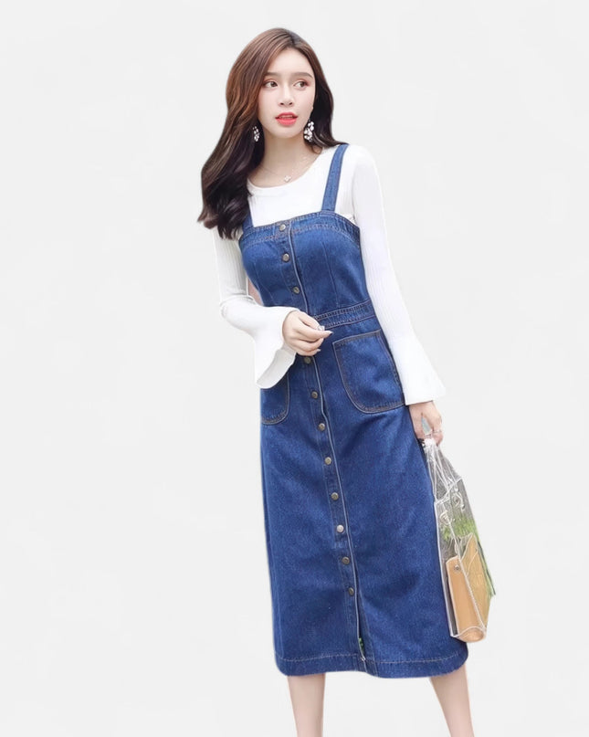 Robe salopette en jean vintage femme