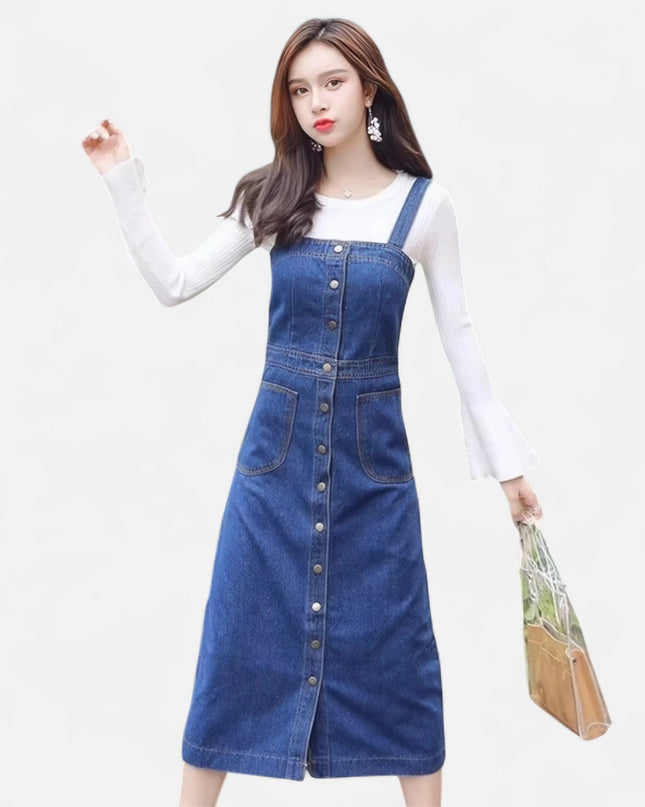 Robe salopette en jean vintage femme