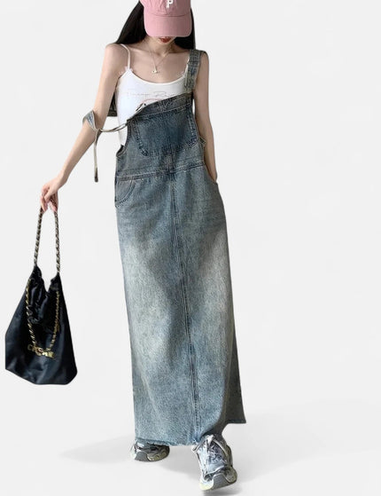 Robe salopette jean longue