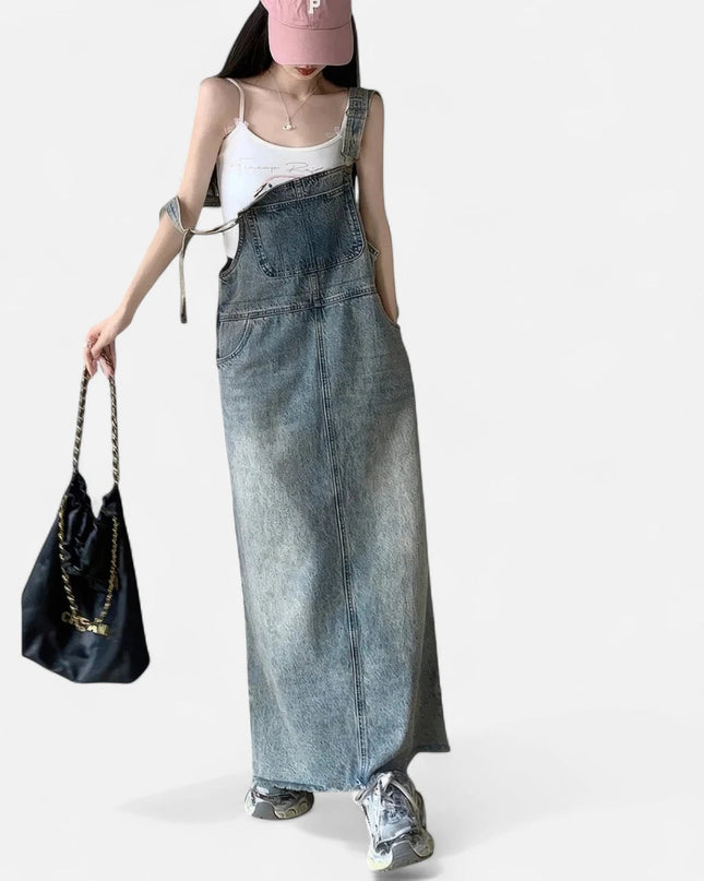 Robe salopette jean longue