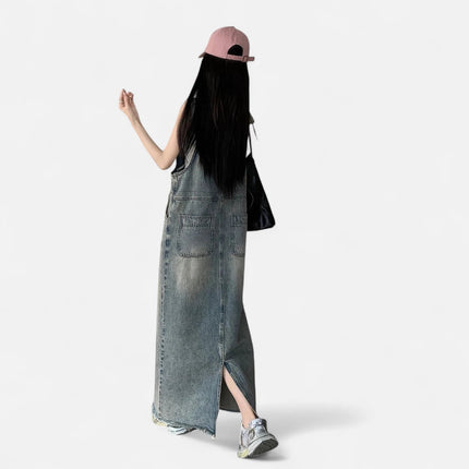 Robe salopette jean longue