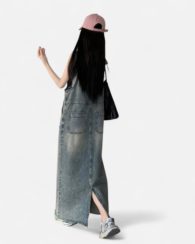 Robe salopette jean longue