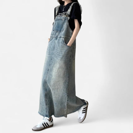 Robe salopette jean longue