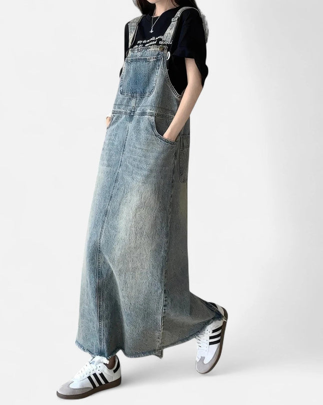 Robe salopette jean longue