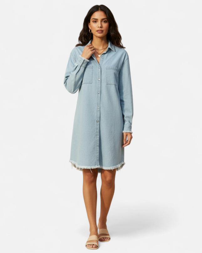 Robe chemise en jean mi-longue