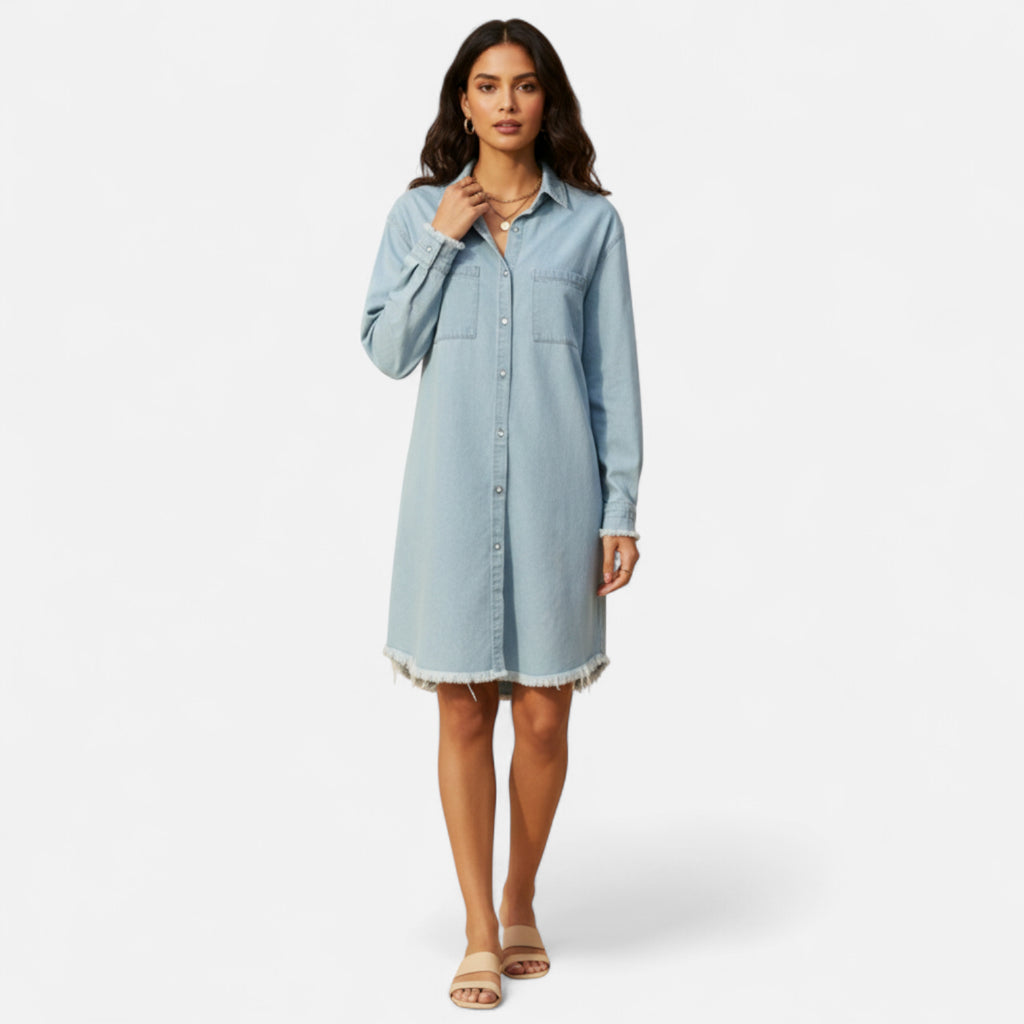 Robe chemise en jean mi-longue