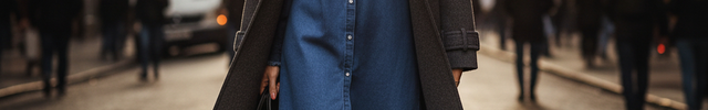 Robe chemisier en jean bleu moyen, coupe droite mi-cuisse à ourlet effiloché, manches longues et poches poitrine.