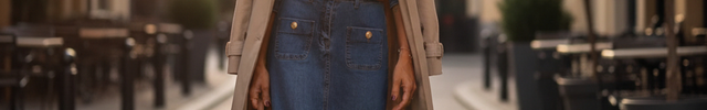 Robe chemise en jean bleu mi-longue, coupe droite ceinturée, manches longues, poches à boutons, fente frontale.