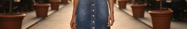 Robe en jean bleu délavé, courte et ajustée, sans manches, boutonnée devant avec fentes discrètes à la base.
