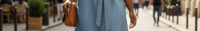 Robe midi en jean bleu clair sans manches, coupe chemise ceinturée, légèrement évasée avec poches poitrine.
