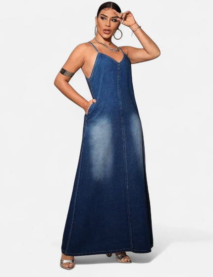 robe en jean longue bleu foncé grande taille