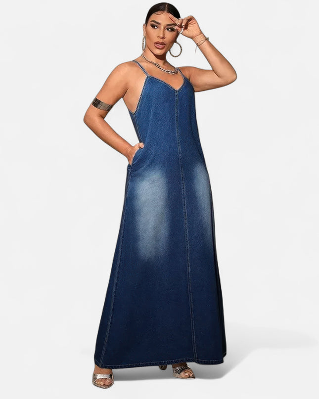 robe en jean longue bleu foncé grande taille