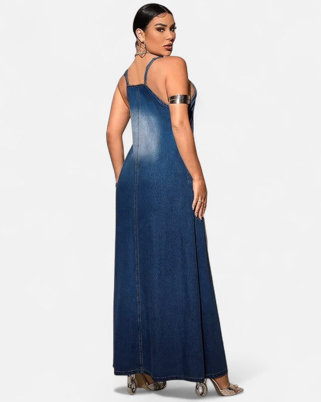 robe en jean longue bleu foncé grande taille
